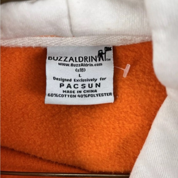 Buzz Aldrin Pacsun Orange Hooded Sweatshirt Large Hoodie Pullover NASA Patches - Picture 6 of 9